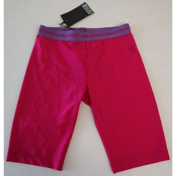 Versace Jeans Couture Women's Sz 40 US 4 Pink Lycra Logo Band Bike Shorts $150 - Picture 1 of 9